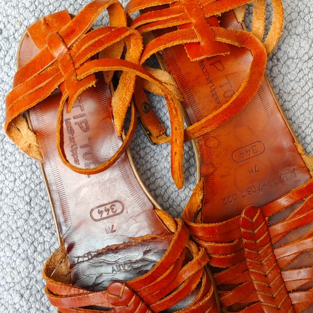 Leather huarache style sandals with ankle straps